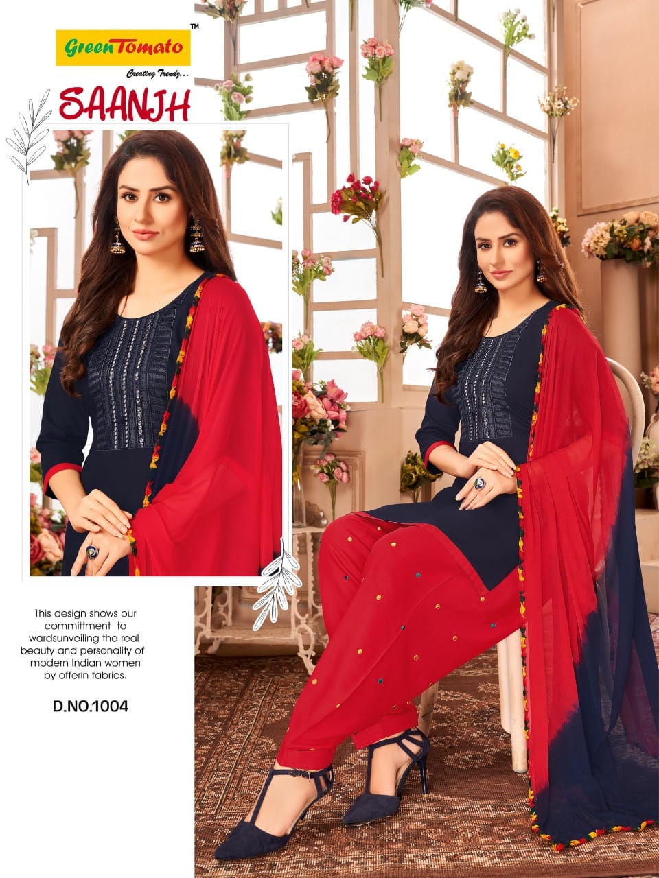 Green Tomato Saanjh Wholesale Patiyala Rayon Ready Made Suit Collection